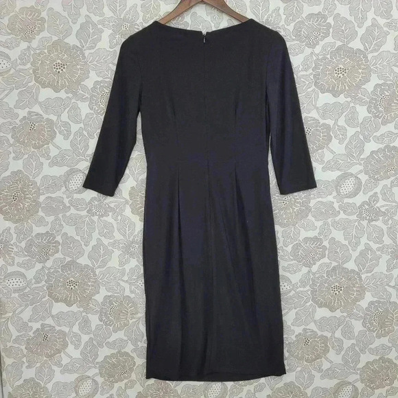 Vince Camuto Black Knee-Length Dress With Gold Neck Detail & 3/4 Sleeves Size 6 - Picture 2 of 7